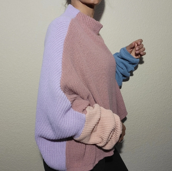 Pretty Little Thing Pink Color Block Oversized Sweater - Picture 6 of 8